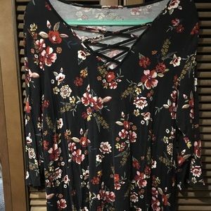 Floral lace up shirt